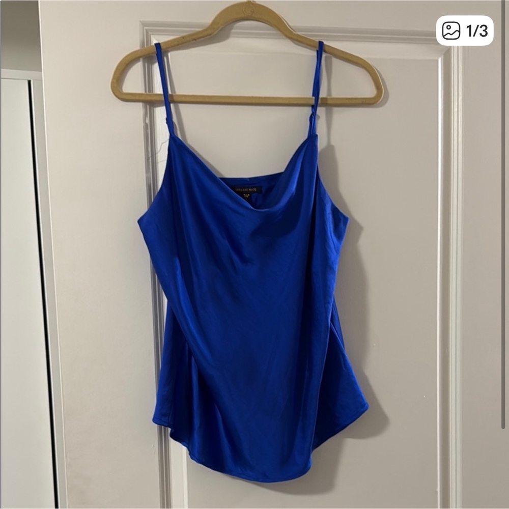 Blue fitted camisole with scoop neck and spaghetti straps
